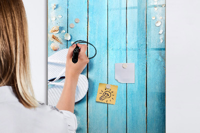 Tableau magnétique effaçable Souvenirs d'été sur fond bleu