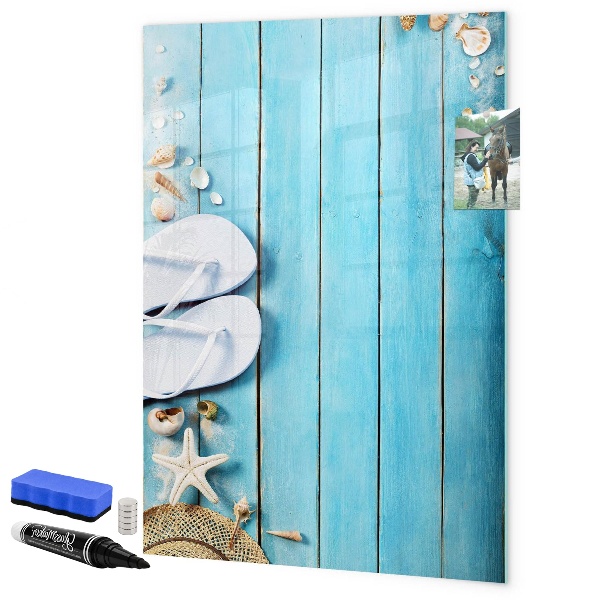 Tableau magnétique effaçable Souvenirs d'été sur fond bleu