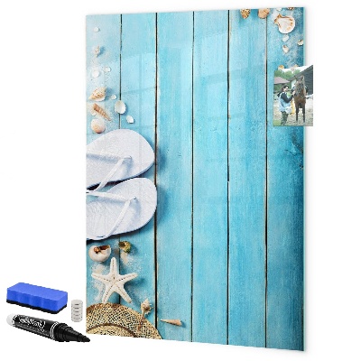 Tableau magnétique effaçable Souvenirs d'été sur fond bleu