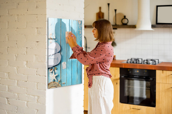 Tableau magnétique effaçable Souvenirs d'été sur fond bleu