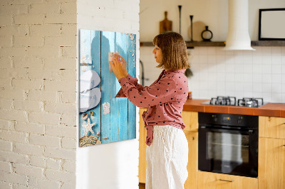 Tableau magnétique effaçable Souvenirs d'été sur fond bleu
