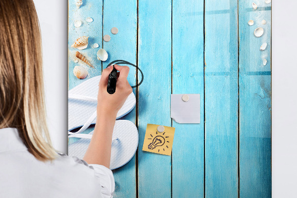 Tableau magnétique effaçable Souvenirs d'été sur fond bleu