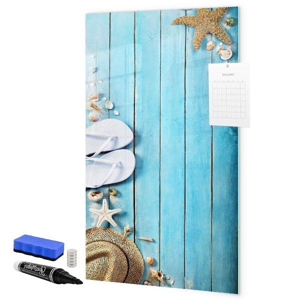 Tableau magnétique effaçable Souvenirs d'été sur fond bleu