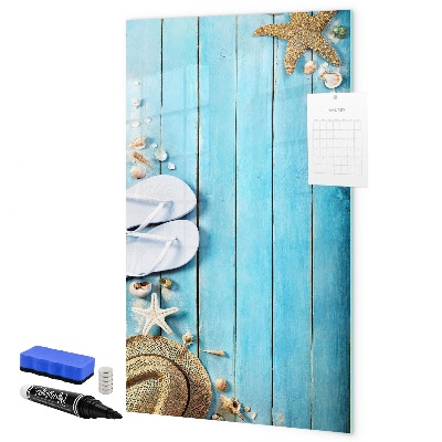 Tableau magnétique effaçable Souvenirs d'été sur fond bleu