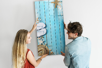 Tableau magnétique effaçable Souvenirs d'été sur fond bleu