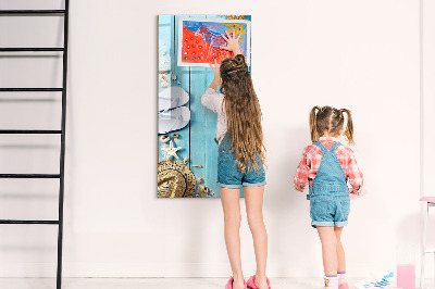 Tableau magnétique effaçable Souvenirs d'été sur fond bleu