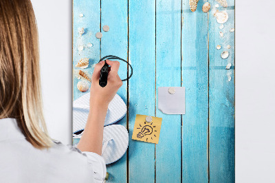 Tableau magnétique effaçable Souvenirs d'été sur fond bleu