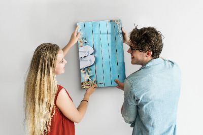 Tableau magnétique effaçable Souvenirs d'été sur fond bleu