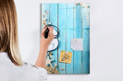 Tableau magnétique effaçable Souvenirs d'été sur fond bleu