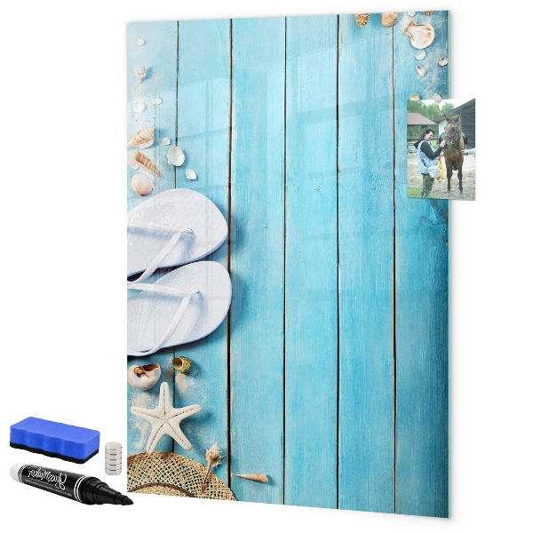 Tableau magnétique effaçable Souvenirs d'été sur fond bleu