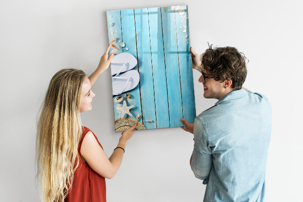 Tableau magnétique effaçable Souvenirs d'été sur fond bleu