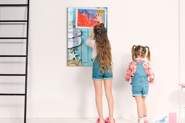 Tableau magnétique effaçable Souvenirs d'été sur fond bleu