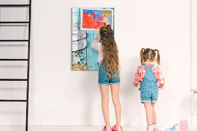 Tableau magnétique effaçable Souvenirs d'été sur fond bleu