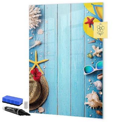 Tableau magnétique effaçable Souvenirs d'été sur fond bleu