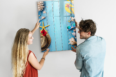 Tableau magnétique effaçable Souvenirs d'été sur fond bleu