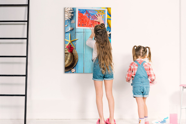 Tableau magnétique effaçable Souvenirs d'été sur fond bleu