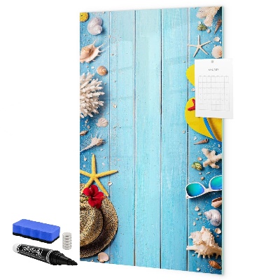 Tableau magnétique effaçable Souvenirs d'été sur fond bleu