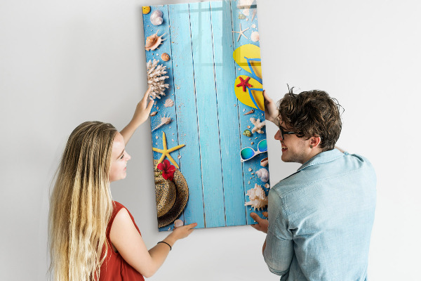 Tableau magnétique effaçable Souvenirs d'été sur fond bleu