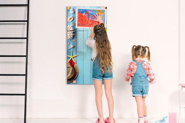Tableau magnétique effaçable Souvenirs d'été sur fond bleu