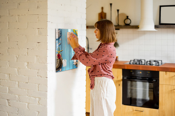 Tableau magnétique effaçable Souvenirs d'été sur fond bleu