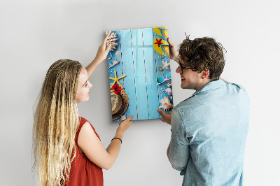 Tableau magnétique effaçable Souvenirs d'été sur fond bleu
