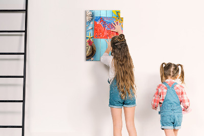Tableau magnétique effaçable Souvenirs d'été sur fond bleu