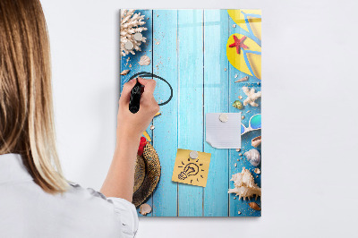 Tableau magnétique effaçable Souvenirs d'été sur fond bleu