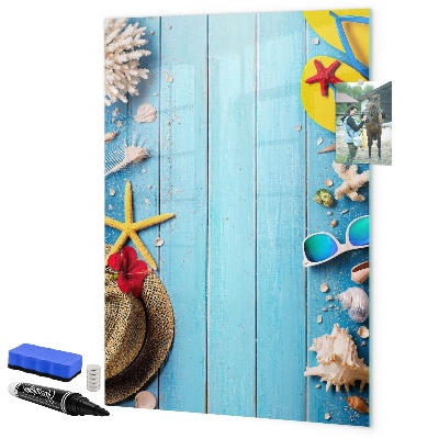 Tableau magnétique effaçable Souvenirs d'été sur fond bleu