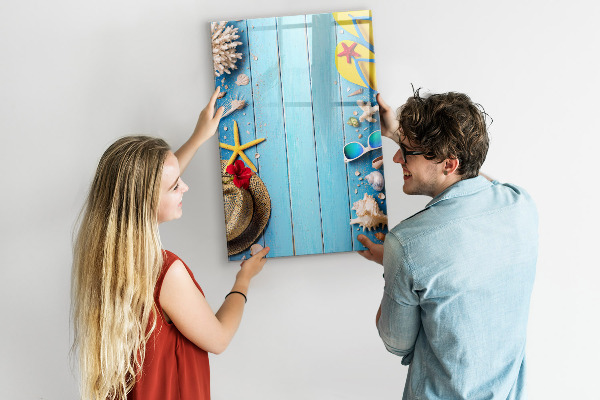 Tableau magnétique effaçable Souvenirs d'été sur fond bleu