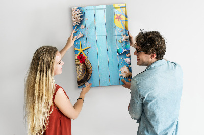 Tableau magnétique effaçable Souvenirs d'été sur fond bleu