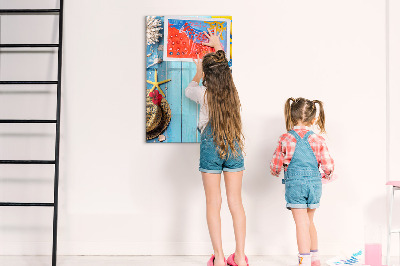 Tableau magnétique effaçable Souvenirs d'été sur fond bleu
