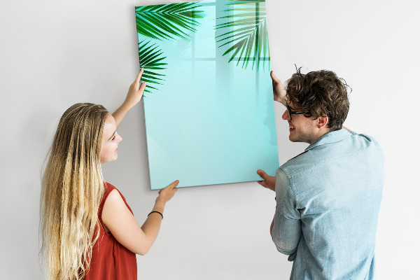 Tableau effaçable magnétique Feuilles vertes et souvenirs en photos