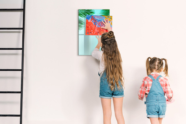 Tableau effaçable magnétique Feuilles vertes et souvenirs en photos