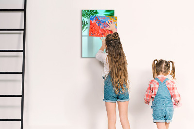 Tableau effaçable magnétique Feuilles vertes et souvenirs en photos