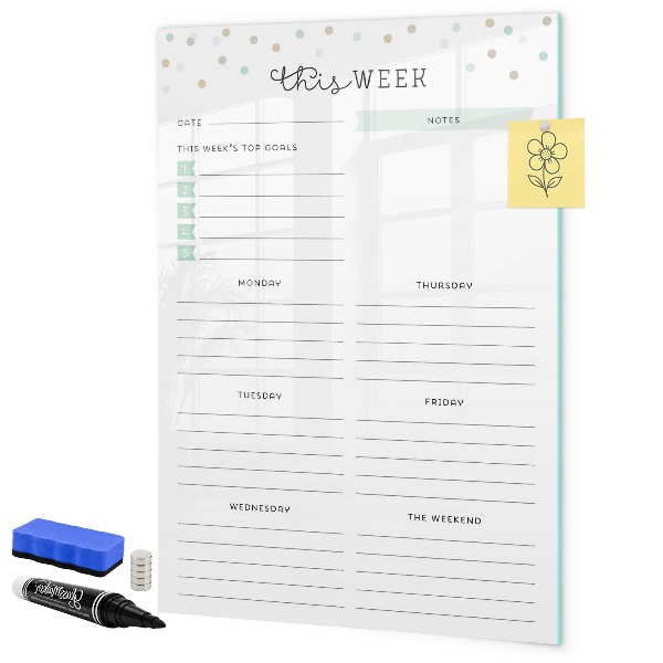 Tableau magnétique effaçable Agenda hebdomadaire avec espace pour les notes