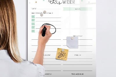 Tableau magnétique effaçable Agenda hebdomadaire avec espace pour les notes