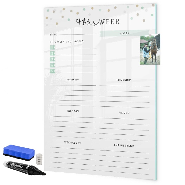 Tableau magnétique effaçable Agenda hebdomadaire avec espace pour les notes
