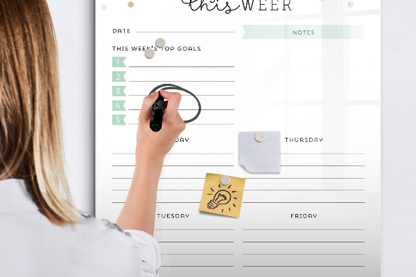 Tableau magnétique effaçable Agenda hebdomadaire avec espace pour les notes