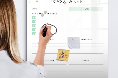 Tableau magnétique effaçable Agenda hebdomadaire avec espace pour les notes