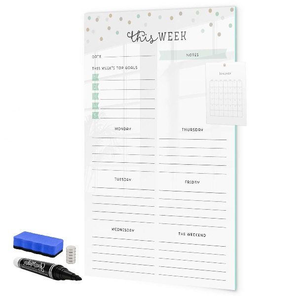 Tableau magnétique effaçable Agenda hebdomadaire avec espace pour les notes