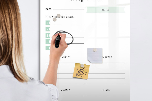 Tableau magnétique effaçable Agenda hebdomadaire avec espace pour les notes