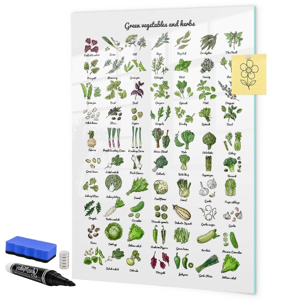 Tableau magnétique effaçable Légumes verts et herbes aromatiques en images