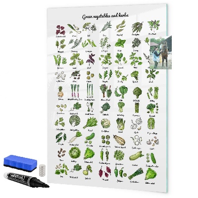 Tableau magnétique effaçable Légumes verts et herbes aromatiques en images