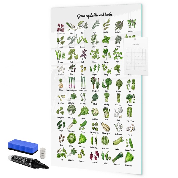 Tableau magnétique effaçable Légumes verts et herbes aromatiques en images