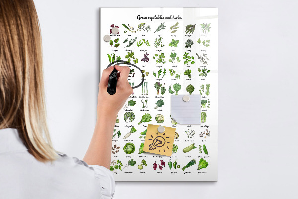 Tableau magnétique effaçable Légumes verts et herbes aromatiques en images