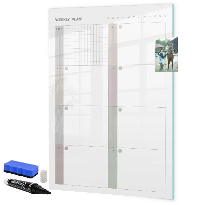 Tableau effaçable magnétique Plan hebdomadaire avec espace pour photos
