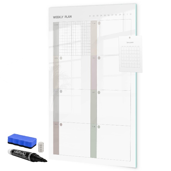 Tableau effaçable magnétique Plan hebdomadaire avec espace pour photos