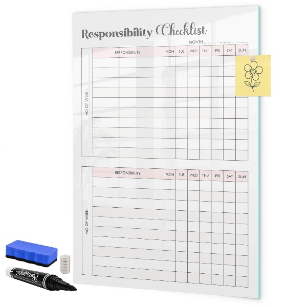Tableau magnétique effaçable Liste des responsabilités pour chaque mois