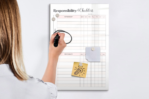 Tableau magnétique effaçable Liste des responsabilités pour chaque mois