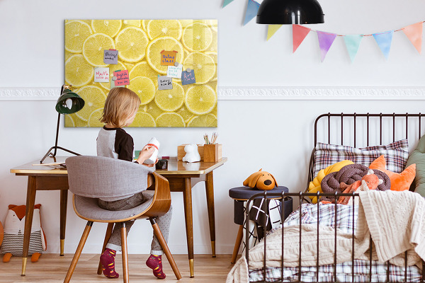 Tableau effaçable magnétique Motif citron avec photos et accessoires